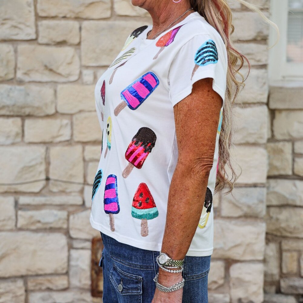 NWT Queen Of Sparkles White Scattered Multi Color Popsicle Tee - Picture 7 of 9